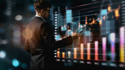 Futuristic business with professional using holographic data analysis display