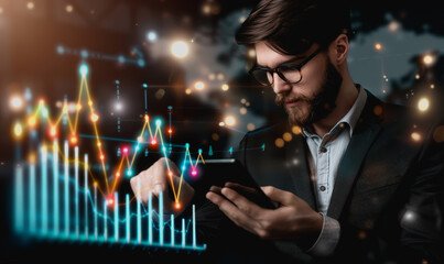 Futuristic business with professional using holographic data analysis display