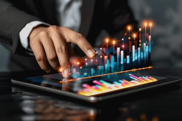 Futuristic business with professional using holographic data analysis display
