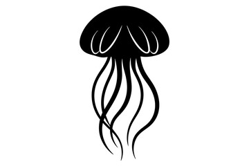 Solid black outline Freshwater Jellyfish animal vector silhouette illustration