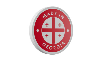 Made in Georgia. Circle country flag product label round pinback button banner simple. Transparent backgound. 3d rendered with alpha channel. Round shape.