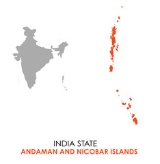 Andaman and Nicobar Islands map of Indian state. Andaman and Nicobar Islands map vector illustration. Andaman and Nicobar Islands vector map on white background.