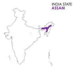 Assam map of Indian state. Assam map vector illustration. Assam vector map on white background.