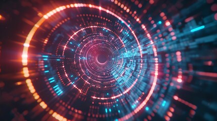 Obraz premium Circular Futuristic Background with Neon Lights, abstract, concentric rings, neon lights, digital patterns