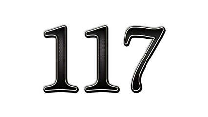 black metal 3d design of number 117 on white background.