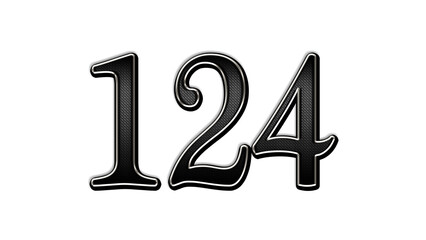 black metal 3d design of number 124 on white background.