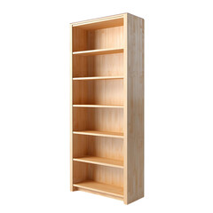 Tall wooden bookshelf with multiple shelves, ideal for organizing books and displaying decorative items in a home or office setting.