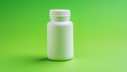 White medical plastic jar, pink background. Packaging for drugs, vitamins. Pill container. Mock-up.