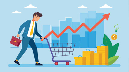 Smart Investor Buying Stocks During Market Dip, Purchasing Shares with Down Arrow Graph in Shopping Cart Concept