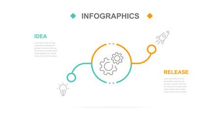 Business infographics. Infographics with 2 steps or options. A thin linear infographic with a circle template for a presentation or website. Timeline of processes. Icons showing the process