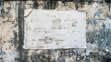 Naklejka premium Concrete Texture White Paper Affixed to Weathered Wall