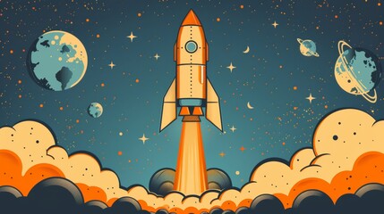 Obraz premium An illustration of a rocket ship taking off, symbolizing business startups and growth.