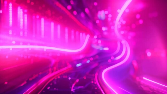 A tunnel with futuristic design and vibrant neon lights illuminating the space, Incorporate neon hues and electric tones to capture the futuristic essence of tech waves
