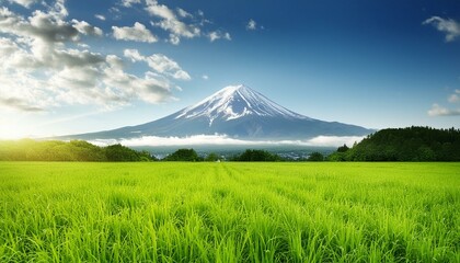 富士山の見える広大な草原フォト