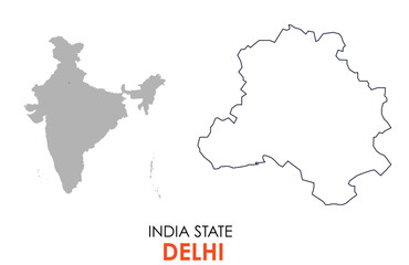 Fototapeta premium Delhi map of Indian state. Delhi map vector illustration. Delhi vector map on white background.