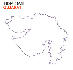 Gujarat map of Indian state. Gujarat map vector illustration. Gujarat vector map on white background.