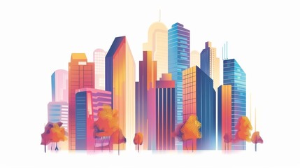 Fototapeta premium Colorful Cityscape Illustration with Gradient Towers
