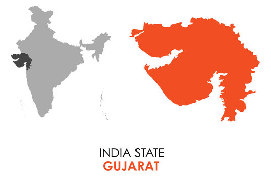 Gujarat map of Indian state. Gujarat map vector illustration. Gujarat vector map on white background.