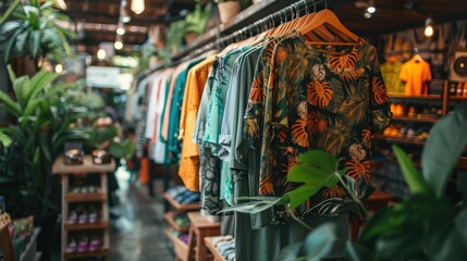 Naklejka premium Boutique Clothing Store: Specializes in curated fashion, offering trendy clothing, accessories, and occasional beauty products in a boutique setting. 