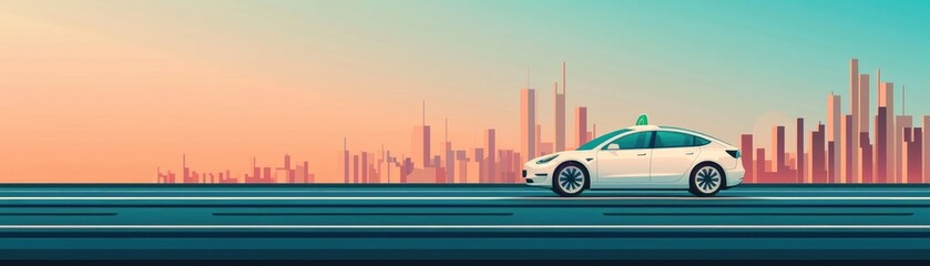 Obraz premium Driverless car in a smart city, insurance, accident-free safety measures