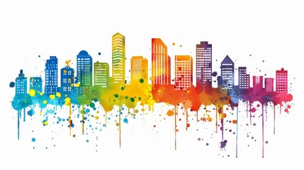 Fototapeta premium Colorful Cityscape with Watercolor Splatter