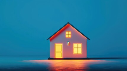 House with glowing security sensors, insurance, alarm system protection