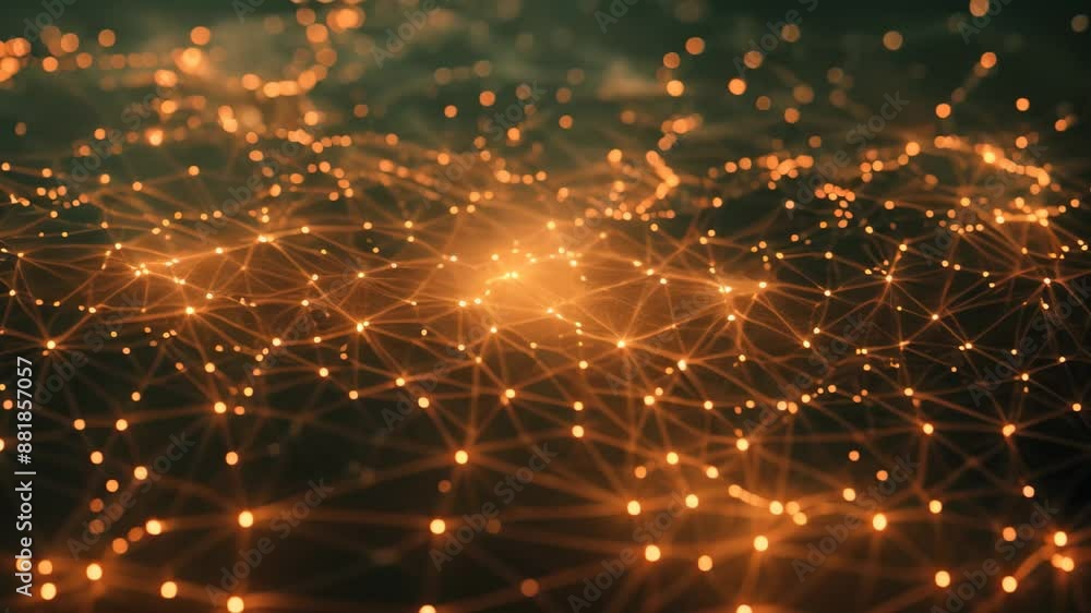 Poster Abstract network of glowing pathways and lines intersecting in a dark background, Interconnected network of glowing pathways