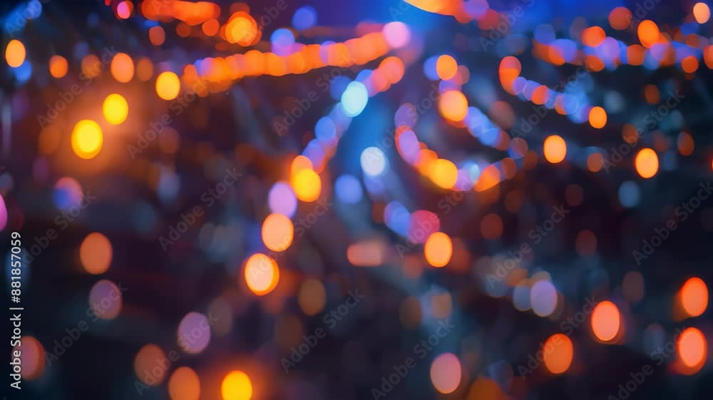Poster a network of orange lights creating a vibrant and dynamic pattern, interconnected network of glowing