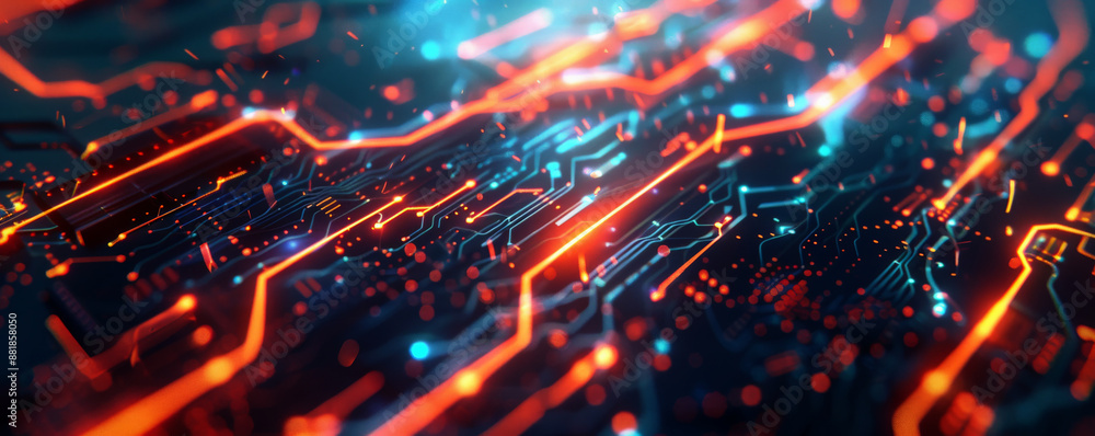 Aufkleber a futuristic energetic background with luminous circuits and glowing nodes interconnected by bright 
