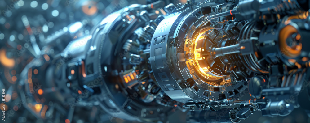 Poster a futuristic mechanical background with robotic components, advanced circuits, and metallic textures