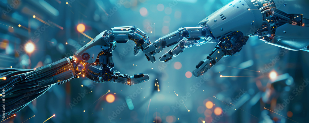 Poster a futuristic mechanical background with advanced robotic arms, servo motors, and high-tech component
