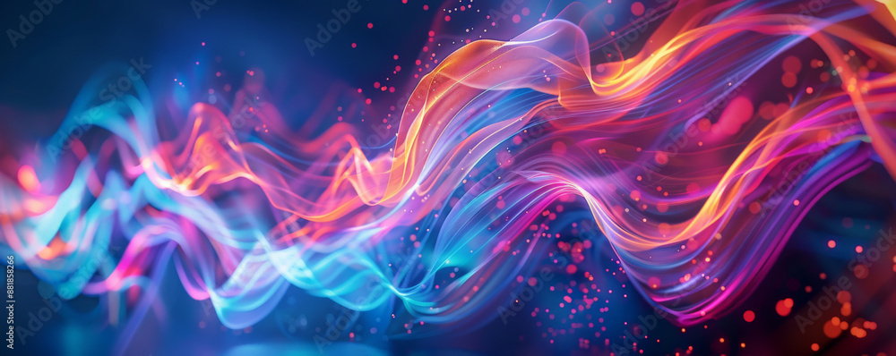 Poster a dynamic energy background featuring radiant waves of light and energy pulses in vivid colors, crea