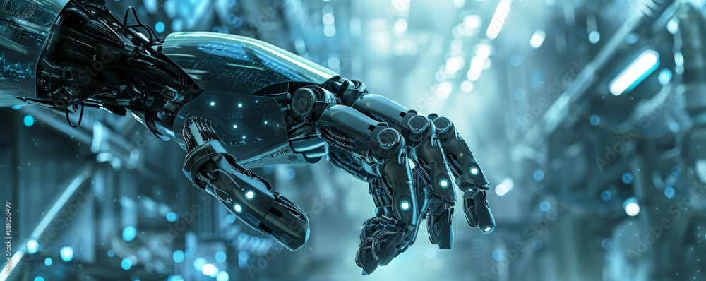 Poster a futuristic mechanical background with advanced robotic arms, servo motors, and high-tech component
