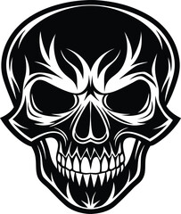Skull Black and White Vector illustration, Skull Minimalist and Simple Silhouette Vector, Skull icon, tattoo, human, pirate