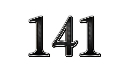 black metal 3d design of number 141 on white background.