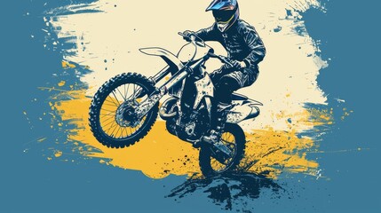 Motocross Rider in Action with Watercolor Splashes