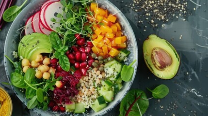 Nutrient dense plant based protein bowl with superfoods and greens, colorful plant based protein bowls, nutrient dense diet