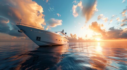 Luxury yacht on the sea at sunset. Holiday vacation travel concept. Cruise ships photography contest, with passengers submitting their best travel photos