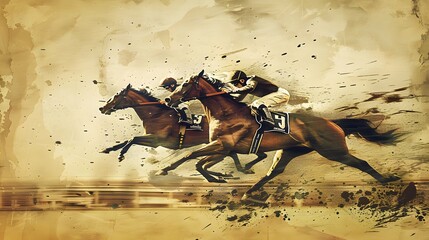 Obraz premium Horse racing over grunge background
