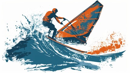 Fototapeta premium Windsurfer Riding a Wave with a Splash