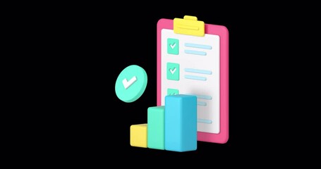 Time management success data analyzing efficient productivity control 3d icon animation with alpha channel