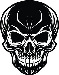 Skull Black and White Vector illustration, Skull Minimalist and Simple Silhouette Vector, Skull icon, tattoo, human, pirate
