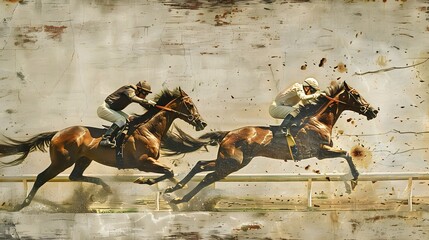 Obraz premium Horse racing over grunge background