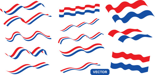 set of Netherlands flag ribbons various shapes. element vector illustration