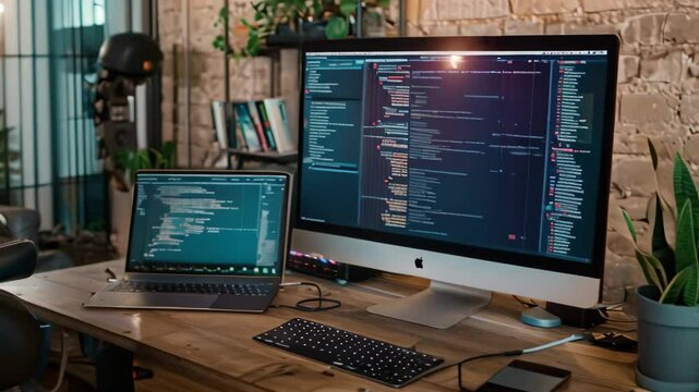 A desktop computer placed on top of a wooden desk, Iterative process of designing and developing software
