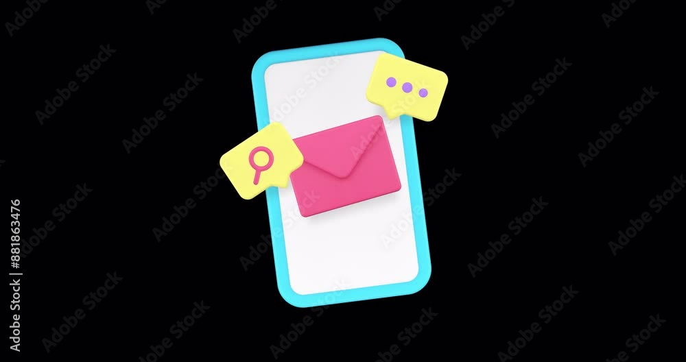 Poster online chatting smartphone application incoming message new mail search 3d icon animation with alpha