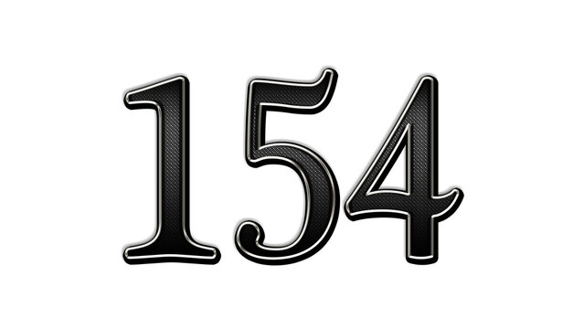black metal 3d design of number 154 on white background.