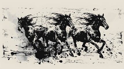 Horse racing over grunge background