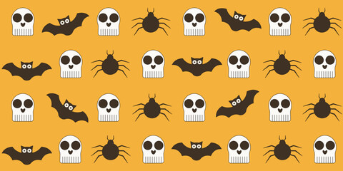 Simple flat skull bat spider ornament. Halloween wrapping paper design. Spooky Halloween theme. Minimalsim vector illustration can used fabric, bed linen, wallpaper, print. EPS 10