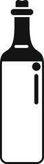Black and white icon of a glass bottle with a cork stopper, partially filled with a liquid and a measuring line